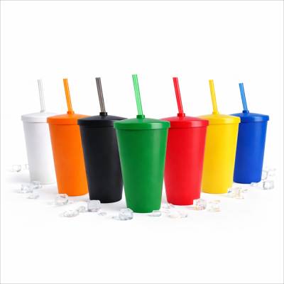 Copo Plástico com Tampa e Canudo 550ml